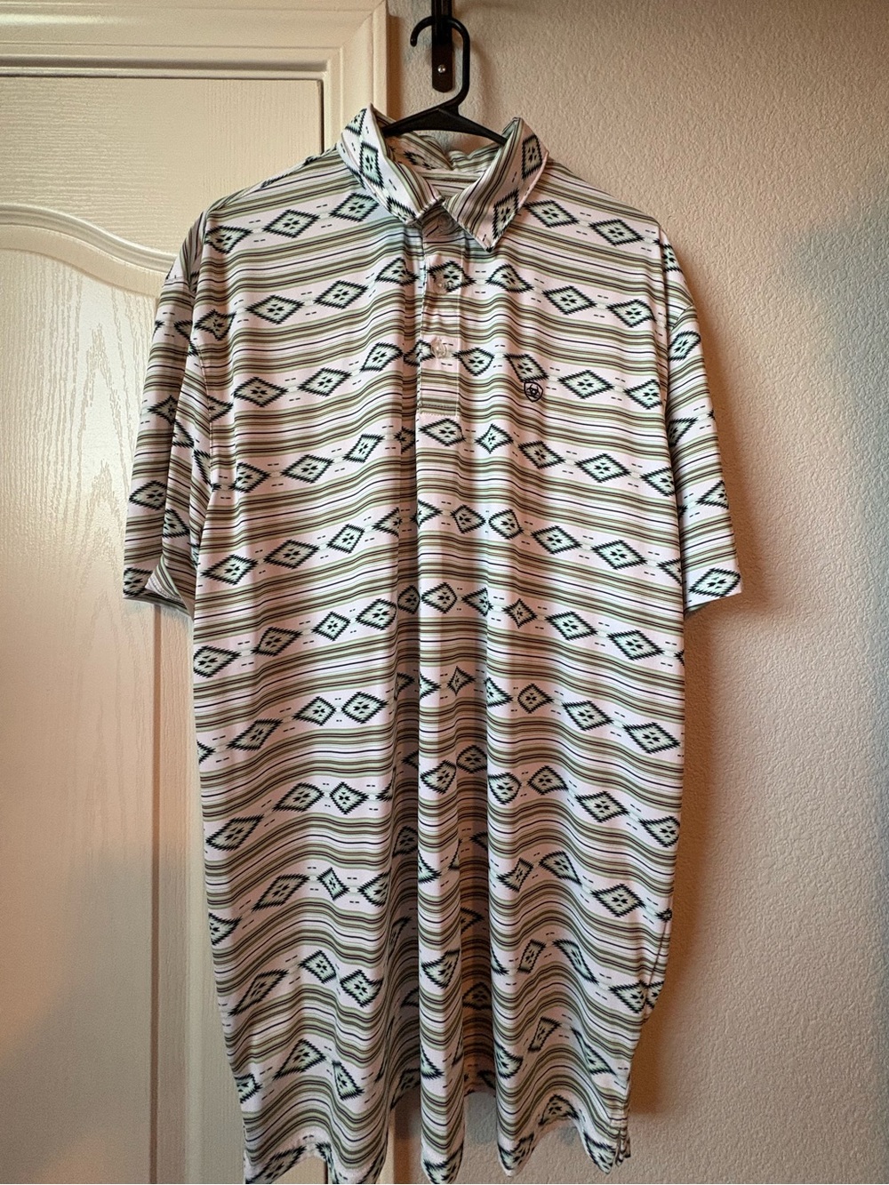 Ariat Short Sleeve Button-Up Polo - White, Green & Black